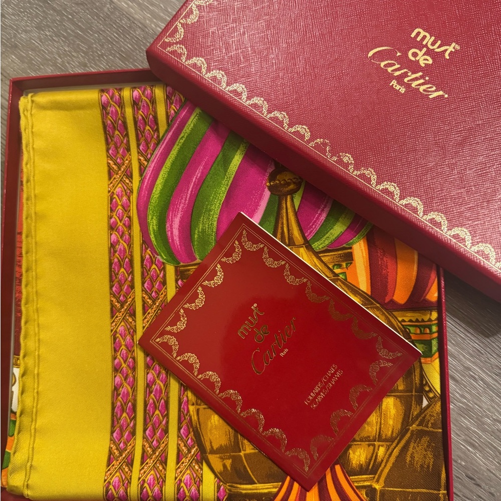 Cartier Vibrant Silk Scarf in Yellow, Pink, and Green